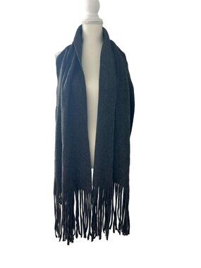 LUCKY BRAND Long Gray Knit Fringe Unisex Scarf